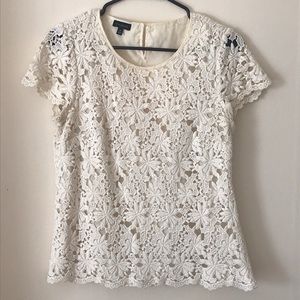 Talbots Cream Lace Embroidered Top
